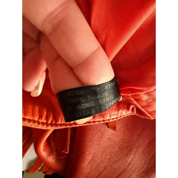 VTG North Beach Leather Women's Size Small 5/6 Cropped Red Fringe Leather Jacket - Picture 13 of 14